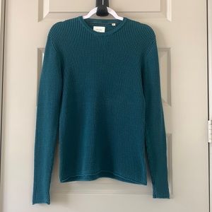 Billy Reid Cotton-Cashmere Mini Waffle Crew Teal Blue Green Men’s Medium